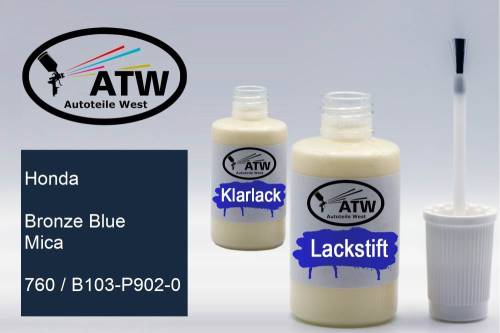 Honda, Bronze Blue Mica, 760 / B103-P902-0: 20ml Lackstift + 20ml Klarlack - Set, von ATW Autoteile West.